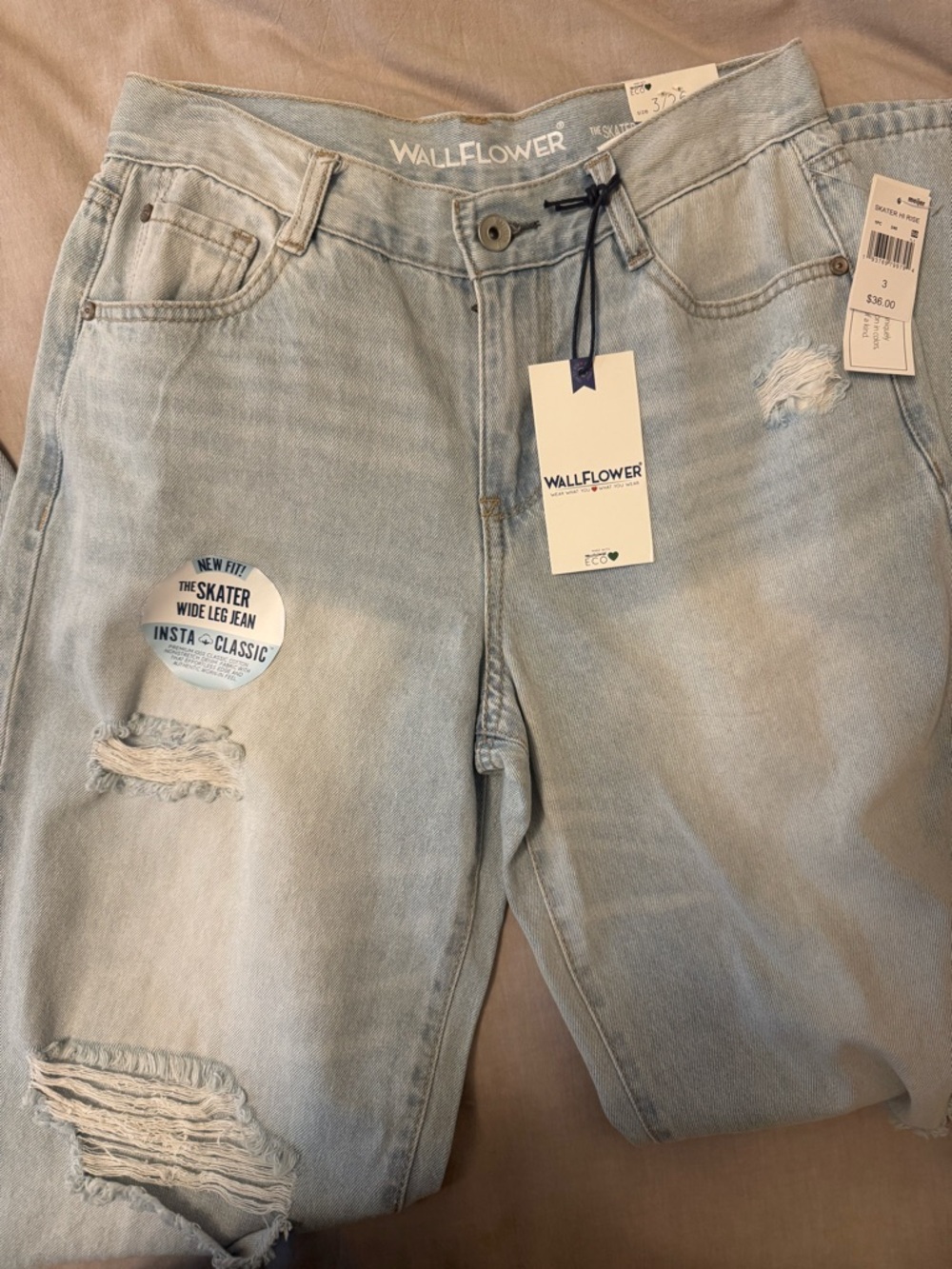 Wallflower Pale Blue Distressed Skater Wide-Leg Jeans
